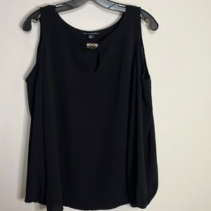 Zac & Rachel Black Sleeveless Keyhole Blouse with Gold Bar Detail